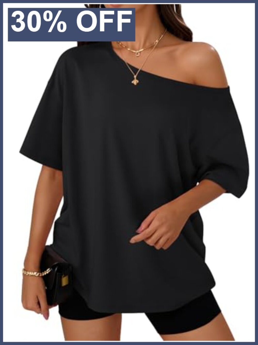 Oversized Off Shoulder T-Shirt for Women 60% Polyester 35% Rayon